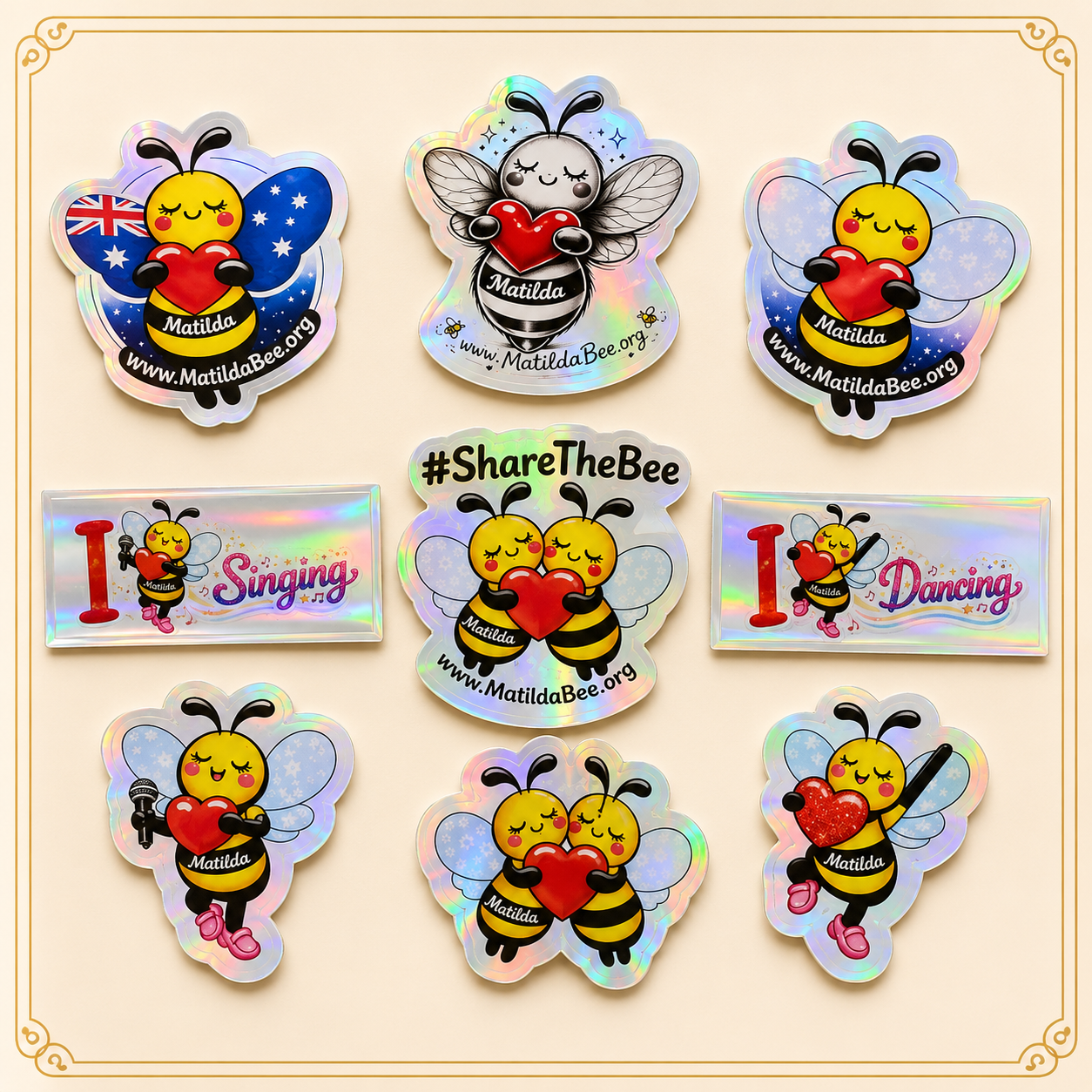 Premium Matilda Bee Holographic Sticker Bundle