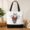 Matilda Bee Canvas Tote Bag - White/Black - B&W Edition