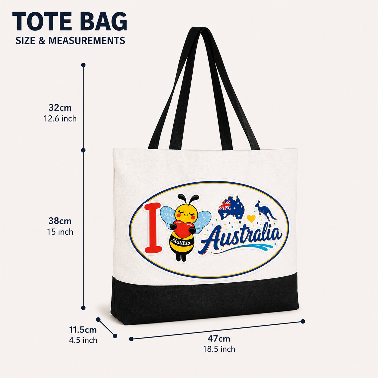 Matilda Bee Canvas Tote Bag - White/Black - I 🐝❤️🐝 Australia