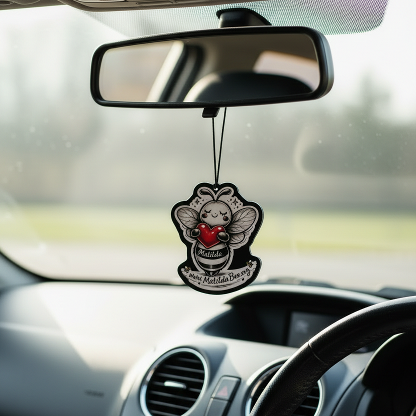 Matilda Bee Hanging Car Air Freshener - B&W MatildaBee.org Edition