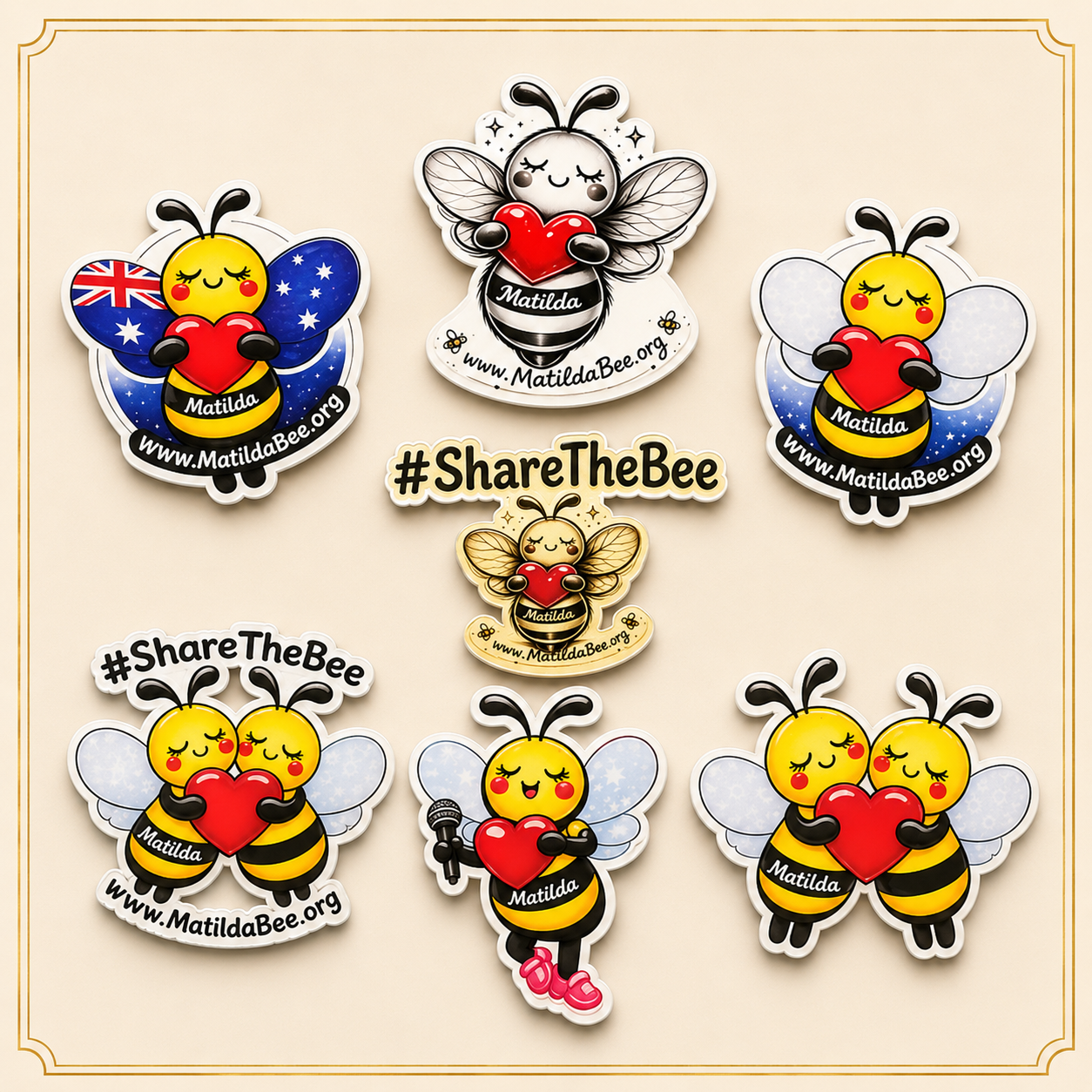 Premium Large White Matilda Bee Sticker Bundle (12cm)