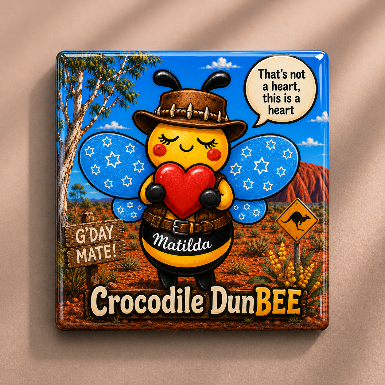 Crocodile DunBEE - Premium Square Fridge Magnet - The Outback Edition