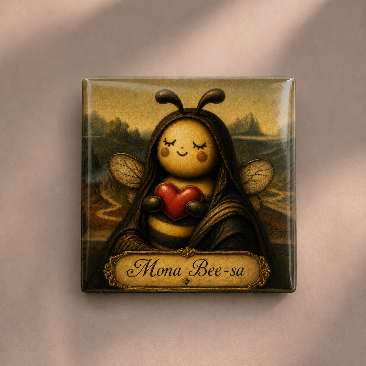 Matilda Bee “Mona Bee-sa” Premium Square Fridge Magnet - The Art Edition