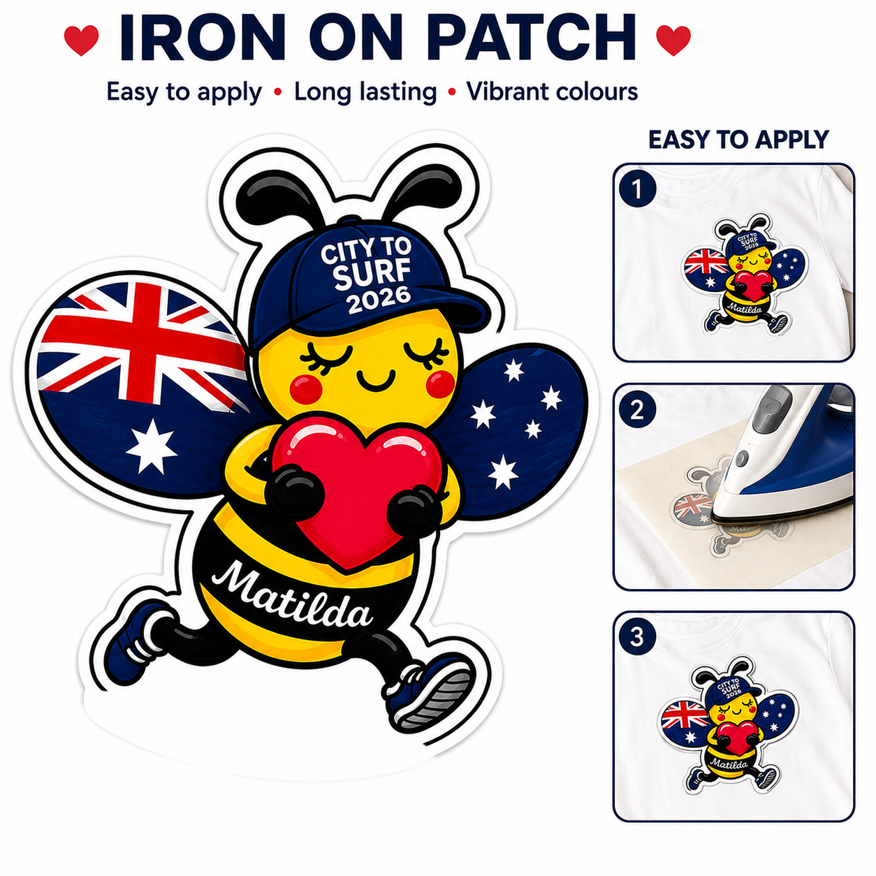 Iron-On Patch - Running Bee - Aussie Wings - City To Surf Edition