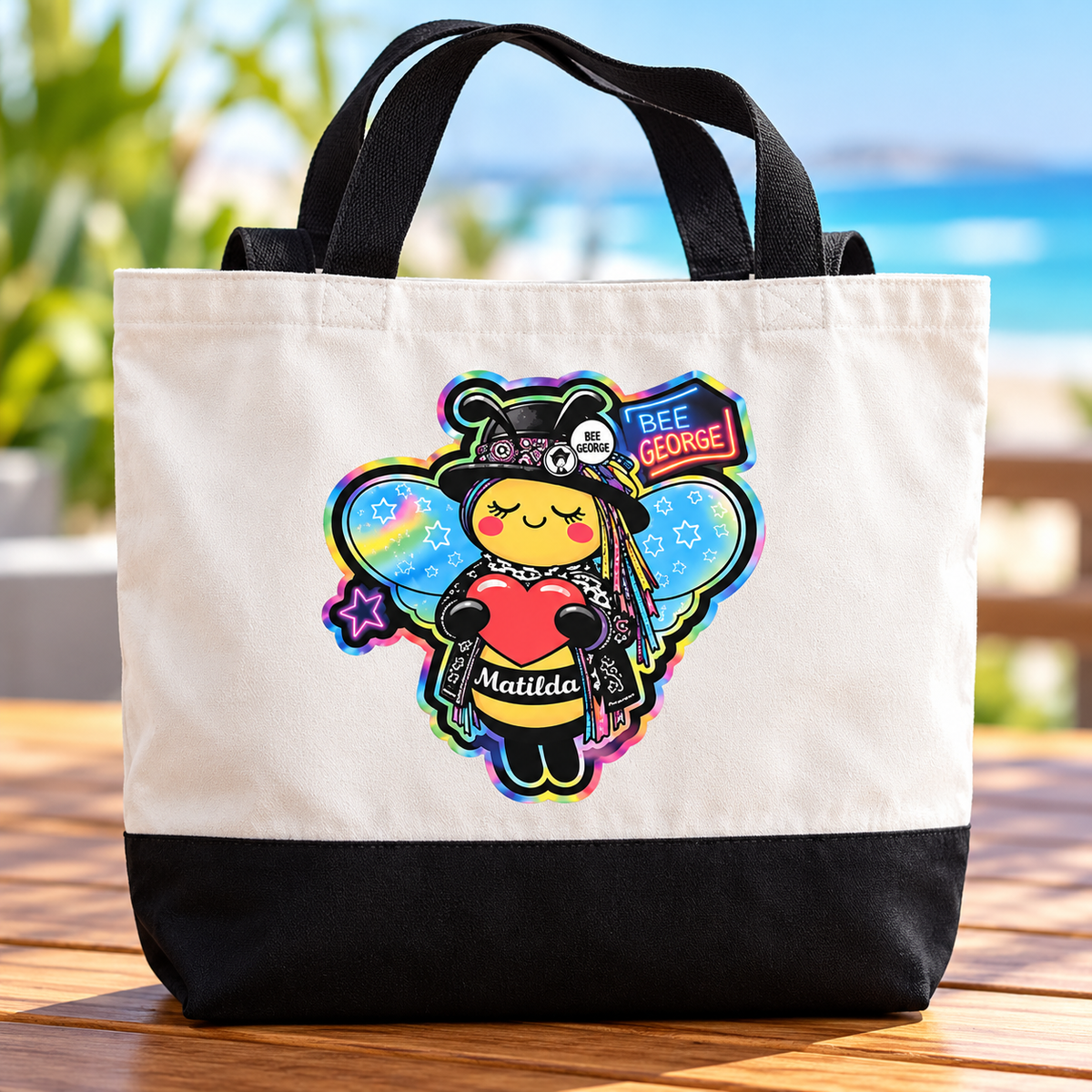 Matilda Bee Canvas Tote Bag - White/Black - Bee George