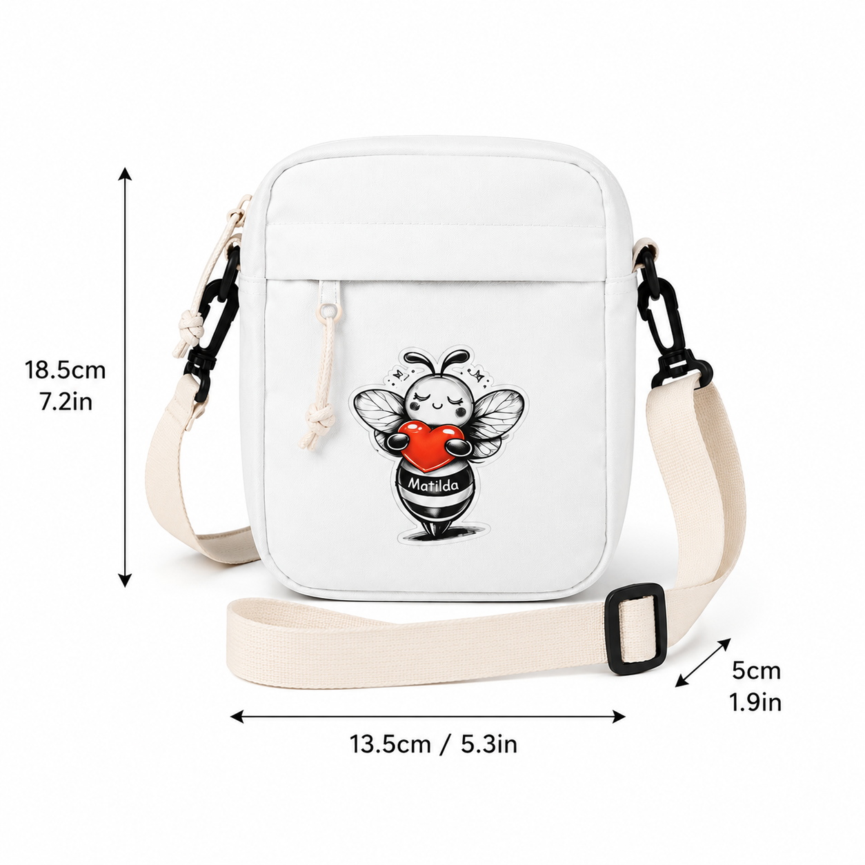 Matilda Bee Crossbody Travel  Bag - White - B&W Edition