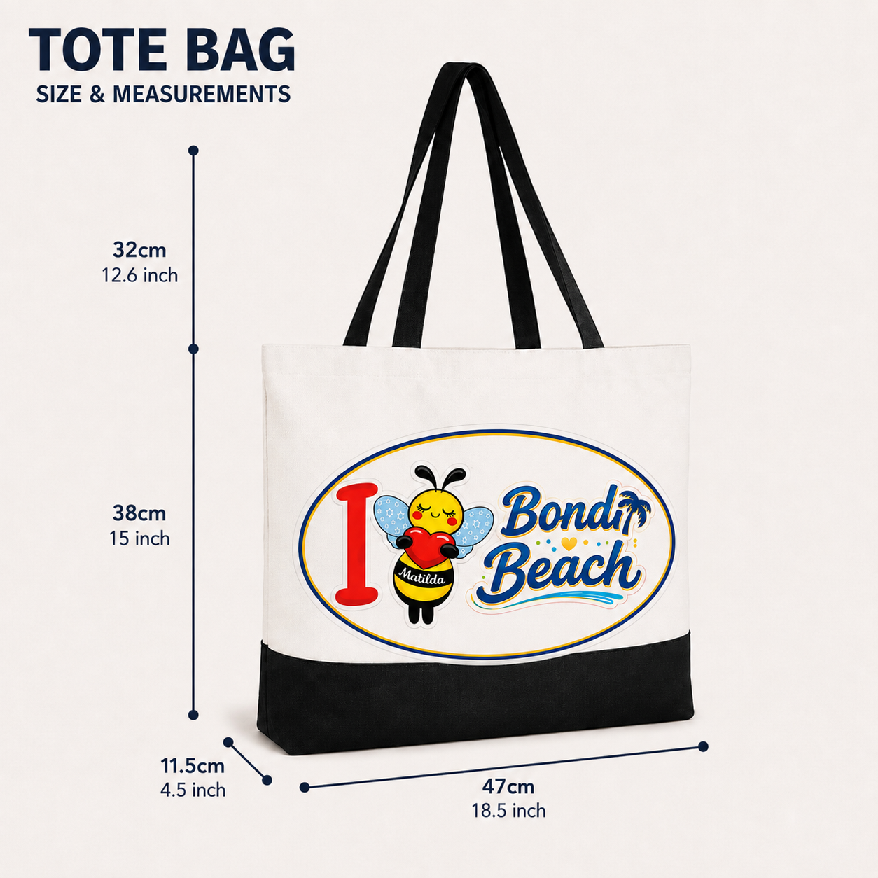 Matilda Bee Canvas Tote Bag - White/Black - I 🐝❤️🐝 Bondi Beach