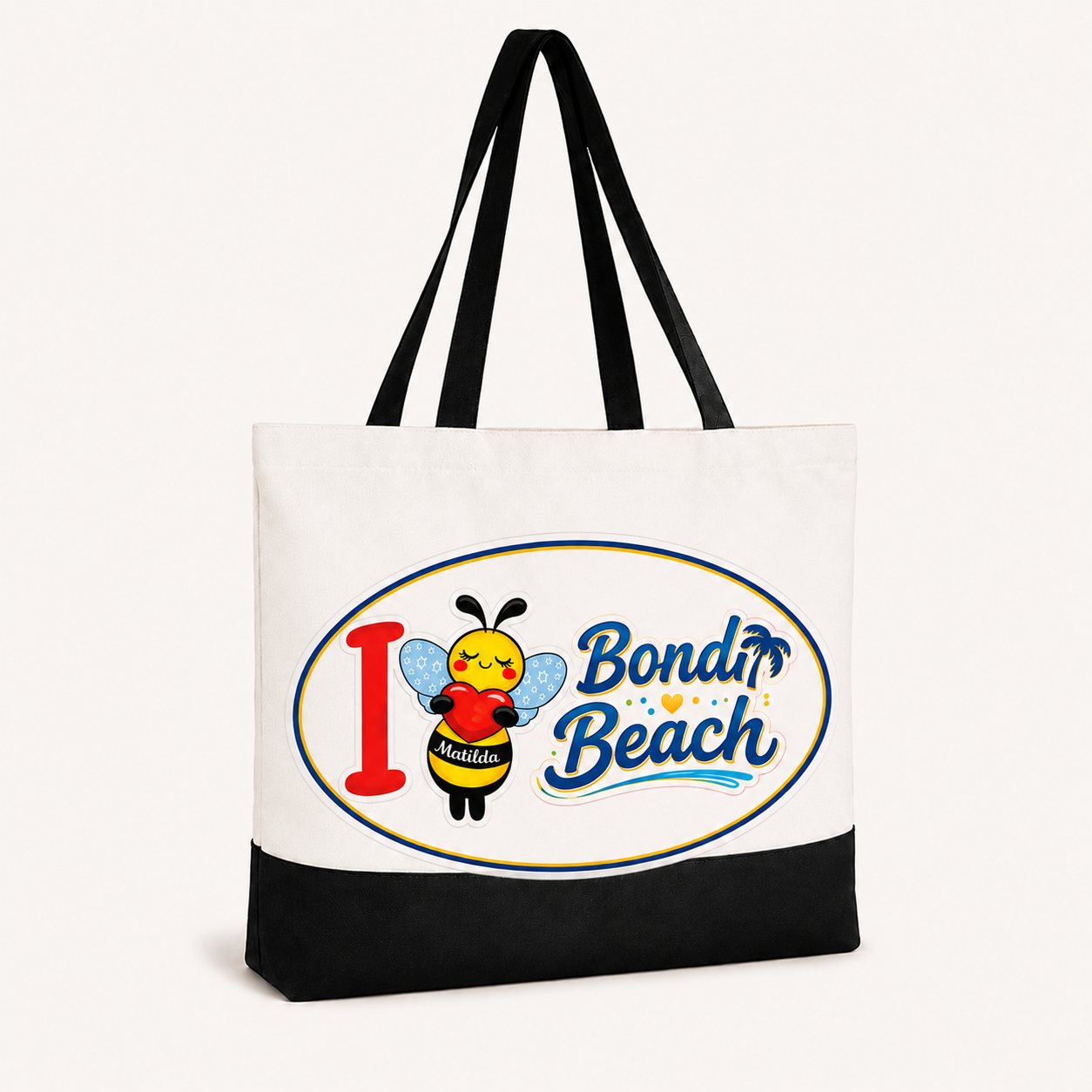 Matilda Bee Canvas Tote Bag - White/Black - I 🐝❤️🐝 Bondi Beach