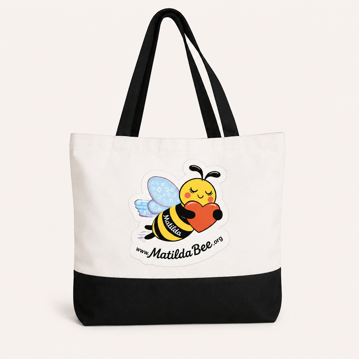 Matilda Bee Canvas Tote Bag - White/Black - Flying Bee