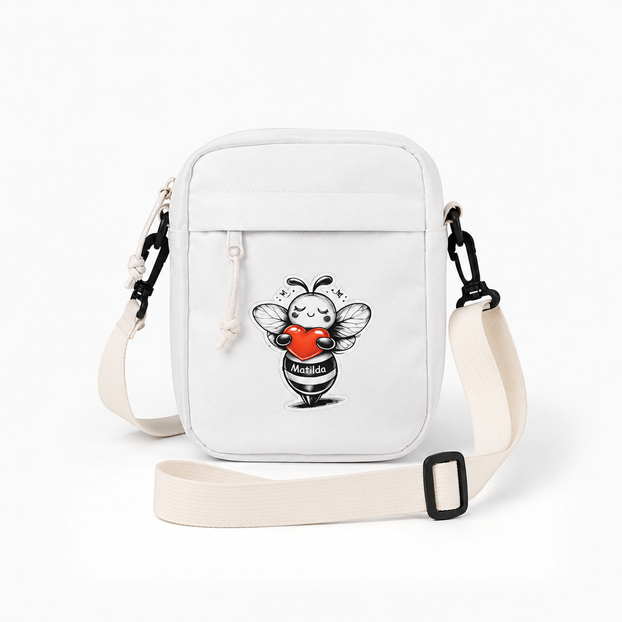 Matilda Bee Crossbody Travel  Bag - White - B&W Edition
