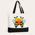 Matilda Bee Canvas Tote Bag - White/Black - Bees Share Heart