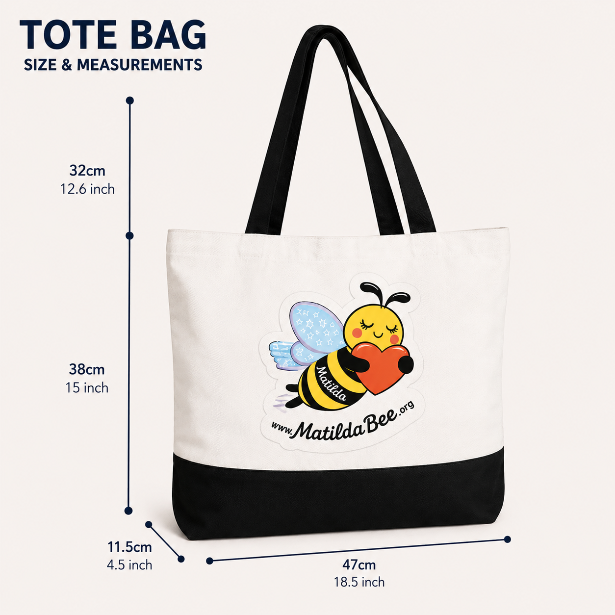 Matilda Bee Canvas Tote Bag - White/Black - Flying Bee